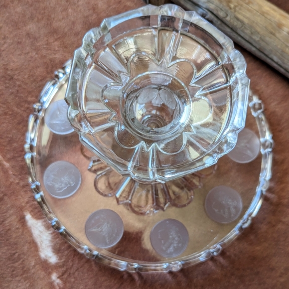 Antique 1892 Silver Dollar Glass Pedestal Cake Stand W Frosted Morgan Dollar - Picture 13 of 15
